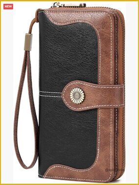 RFID Blocking Large Capacity Bifold Leather Credit Card Holder with Zipper